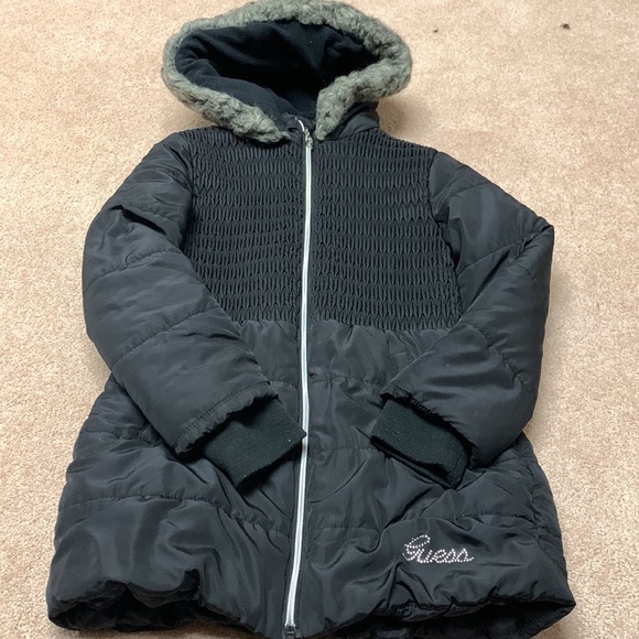 Girls Guess dressy puffer Jacket coat Large size 14 Black - Picture 12 of 13